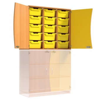 Wellentüren-Aufsatzschrank, 91 cm hoch, 105x50 cm (B/T), Tür rechts gelb, 